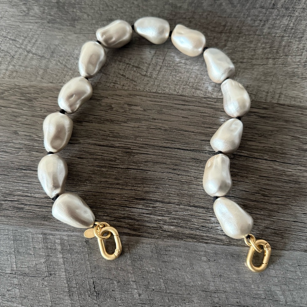 Clare V Cream and Gold Baroque Pearl Bag Strap
